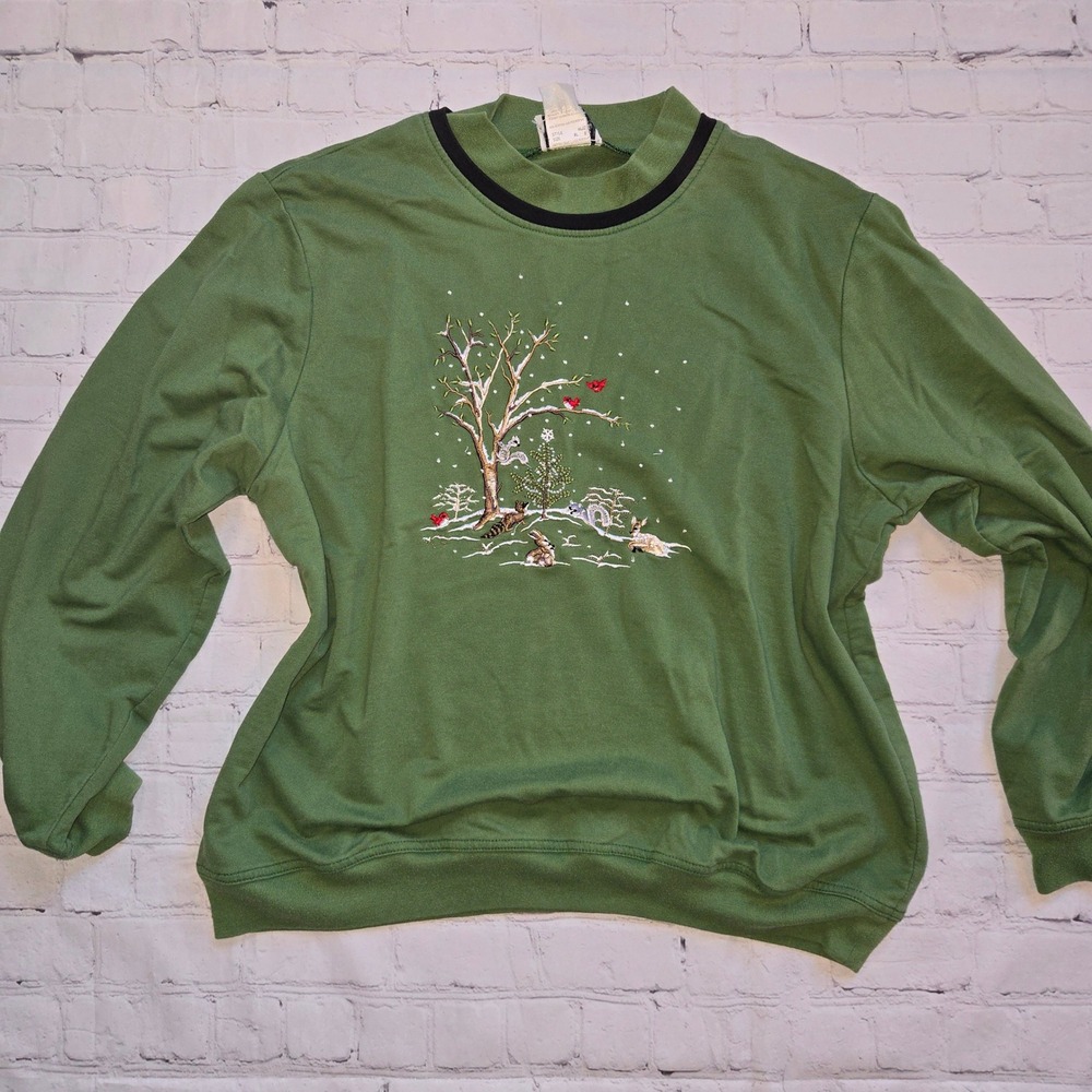 Nikki Vintage animal Embroidered Sweatshirt XL cottagecore grandma streetwear